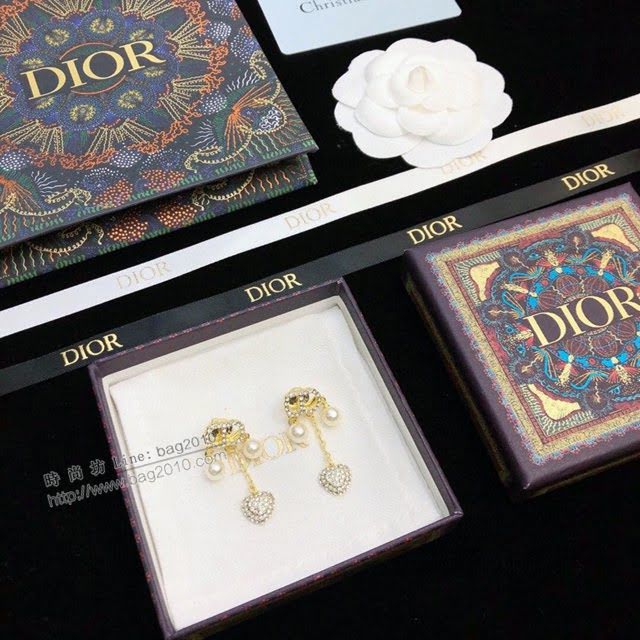 Dior飾品 迪奧經典熱銷款施華洛水晶鑽愛心珍珠耳環耳釘  zgd1480